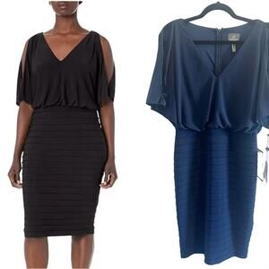NWT $159 Adrianna Papell Beaded Trim Pintucked Dress Navy blue Size 8